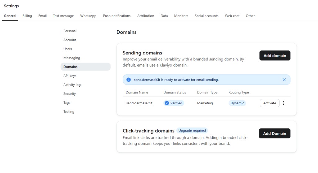 Dominio mittente verificato in Klaviyo