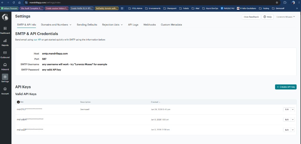 Chiavi API Mailchimp Transactional