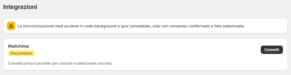 Scheda Mailchimp disconnessa