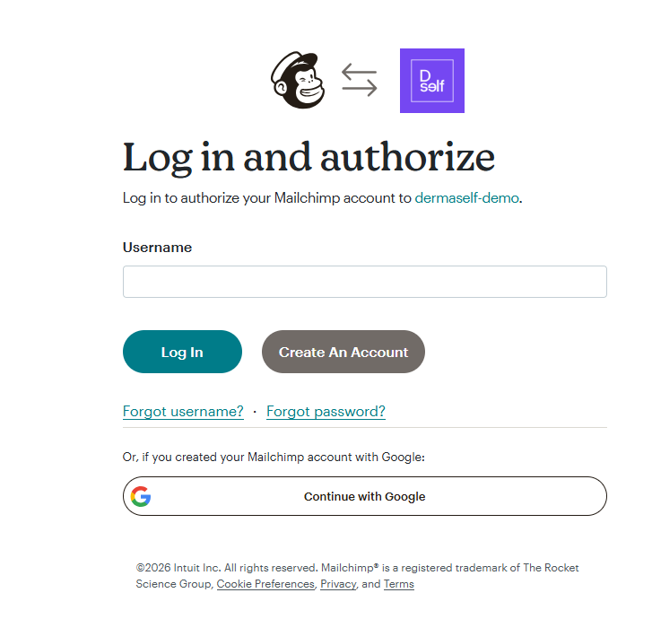 Login Mailchimp per autorizzare l’app