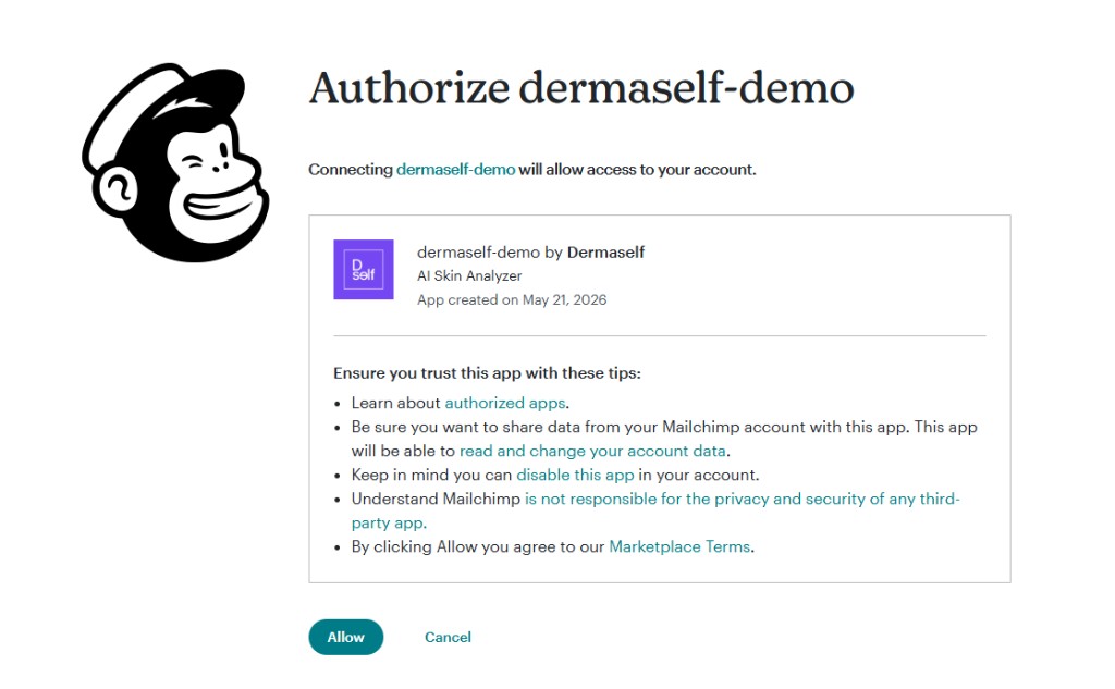 Schermata Authorize Mailchimp