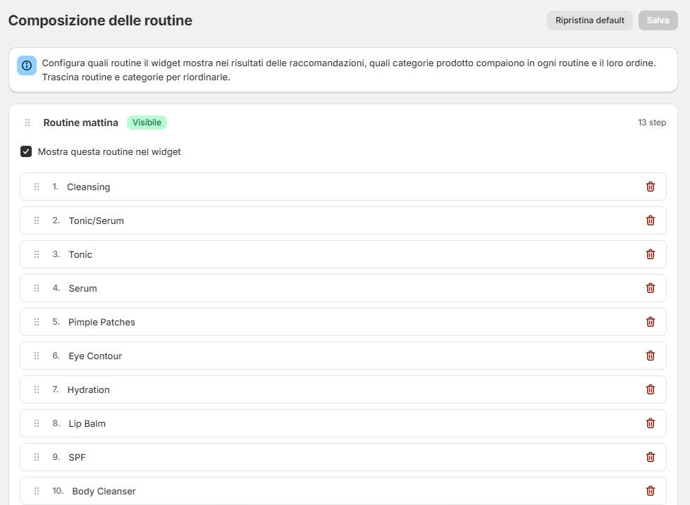 Composizione routine con routine mattina e sera
