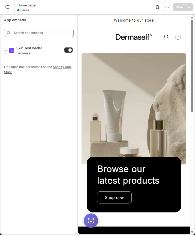 Skin Test loader acceso e bottone viola in anteprima tema